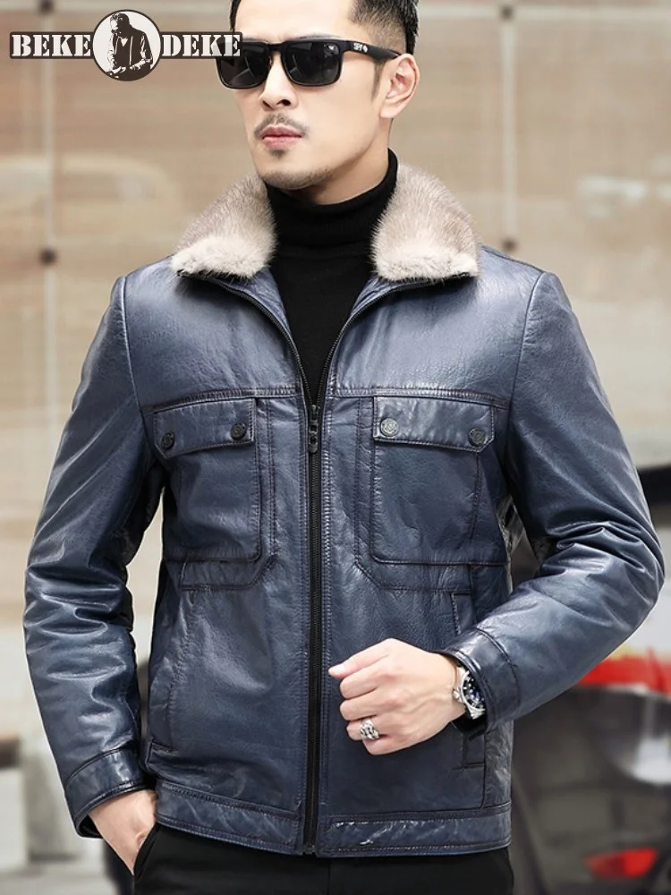 Genuine Leather Winter Jacket Men Mink Fur Collar Punk Motorcycle Coat Slim Fit Vintage Business Casual Sheepskin Coat Size 5XL 
Genuine Leather Winter Jacket Men Mink Fur Collar Punk Motorcycle Coat Slim Fit Vintage Business Casual Sheepskin Coat Size 5XL