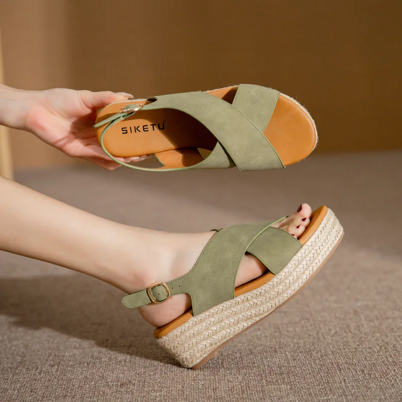 Womens Sandals Retro Beach Shoes Buckle Strap Wedges Sandals Thick Sole Designer Sandales SIKETU Brand Calzado Mujer Verano 2022
Womens Sandals Retro Beach Shoes Buckle Strap Wedges Sandals Thick Sole Designer Sandales SIKETU Brand Calzado Mujer Verano 2022
