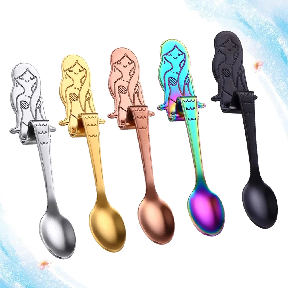 

5 Pcs Espresso Mermaid Coffee Spoon 304 Stainless Steel Hanging Cup 5PCs Shaker Hangable Special