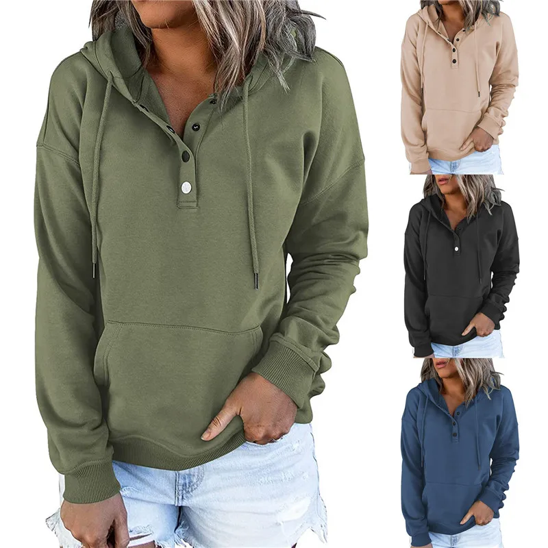 Pullover Hoodie Autumn Winter Long Sleeve Loose Sweatshirts Women's Drawstring Button Hooded Kangaroo Pocket Casual Hoodies Tops
Pullover Hoodie Autumn Winter Long Sleeve Loose Sweatshirts Women's Drawstring Button Hooded Kangaroo Pocket Casual Hoodies Tops