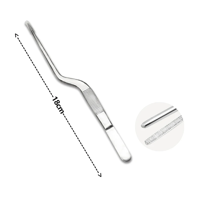 

Stainless steel knee-shaped tweezers gun-shaped ear tweezers beveled tweezers with teeth