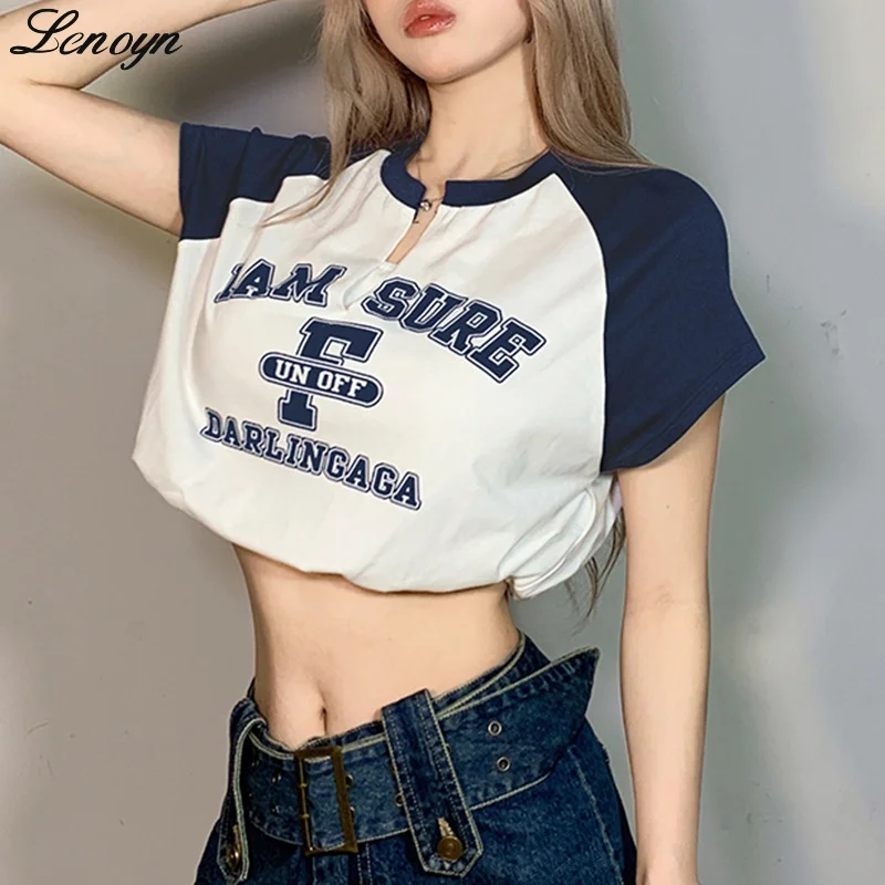 Lenoyn Academy Style Fresh Spicy Girl Small V-neck Contrast Print Raglan Sleeve T-shirt Casual Open Navel Short Top 
Lenoyn Academy Style Fresh Spicy Girl Small V-neck Contrast Print Raglan Sleeve T-shirt Casual Open Navel Short Top