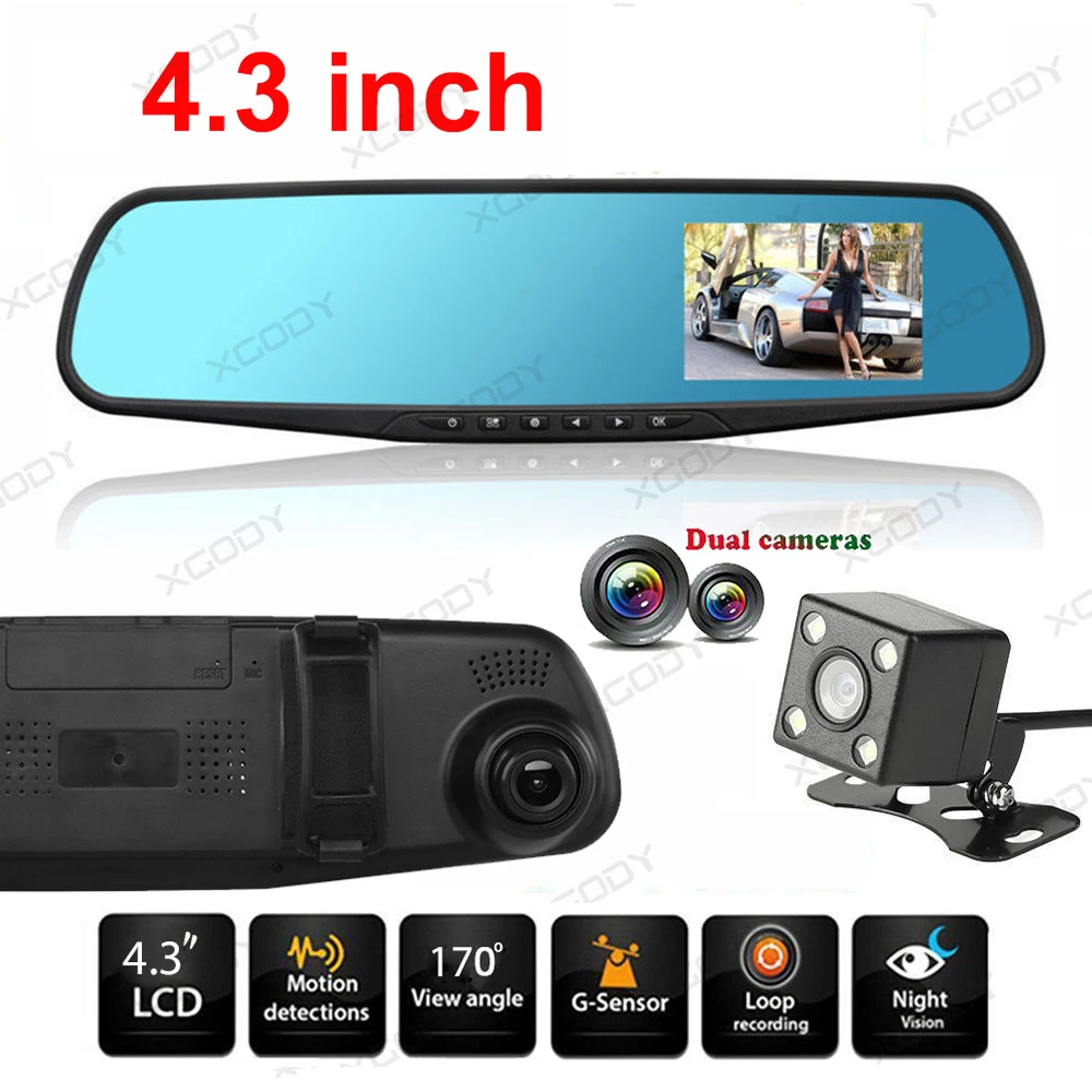 4.3 Inch HD 720P Dash Cam For Car DVR 170 Wide Angle Front and Rear View Mirror Dual Camera Parking Dashcam Video Recorder
4.3 Inch HD 720P Dash Cam For Car DVR 170 Wide Angle Front and Rear View Mirror Dual Camera Parking Dashcam Video Recorder
