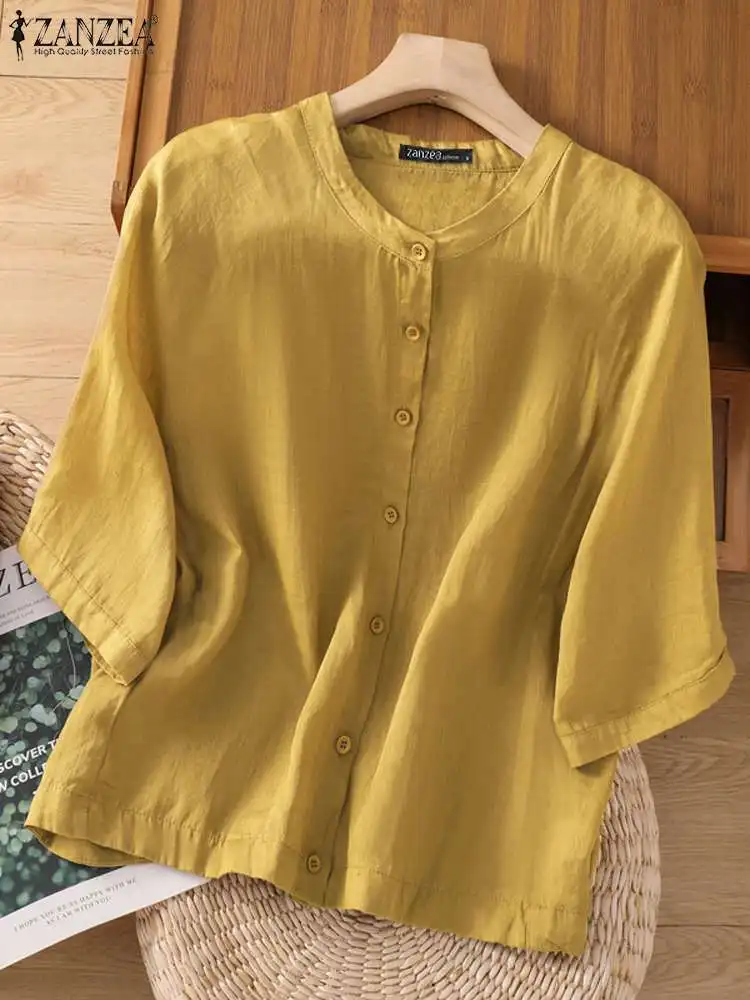 Блузка ZANZEA женская с круглым вырезом, винтажная хлопковая рубашка с рукавом 2023, однотонная Повседневная однобортная Топ оверсайз, осень 3/4
Блузка ZANZEA женская с круглым вырезом, винтажная хлопковая рубашка с рукавом 2023, однотонная Повседневная однобортная Топ оверсайз, осень 3/4