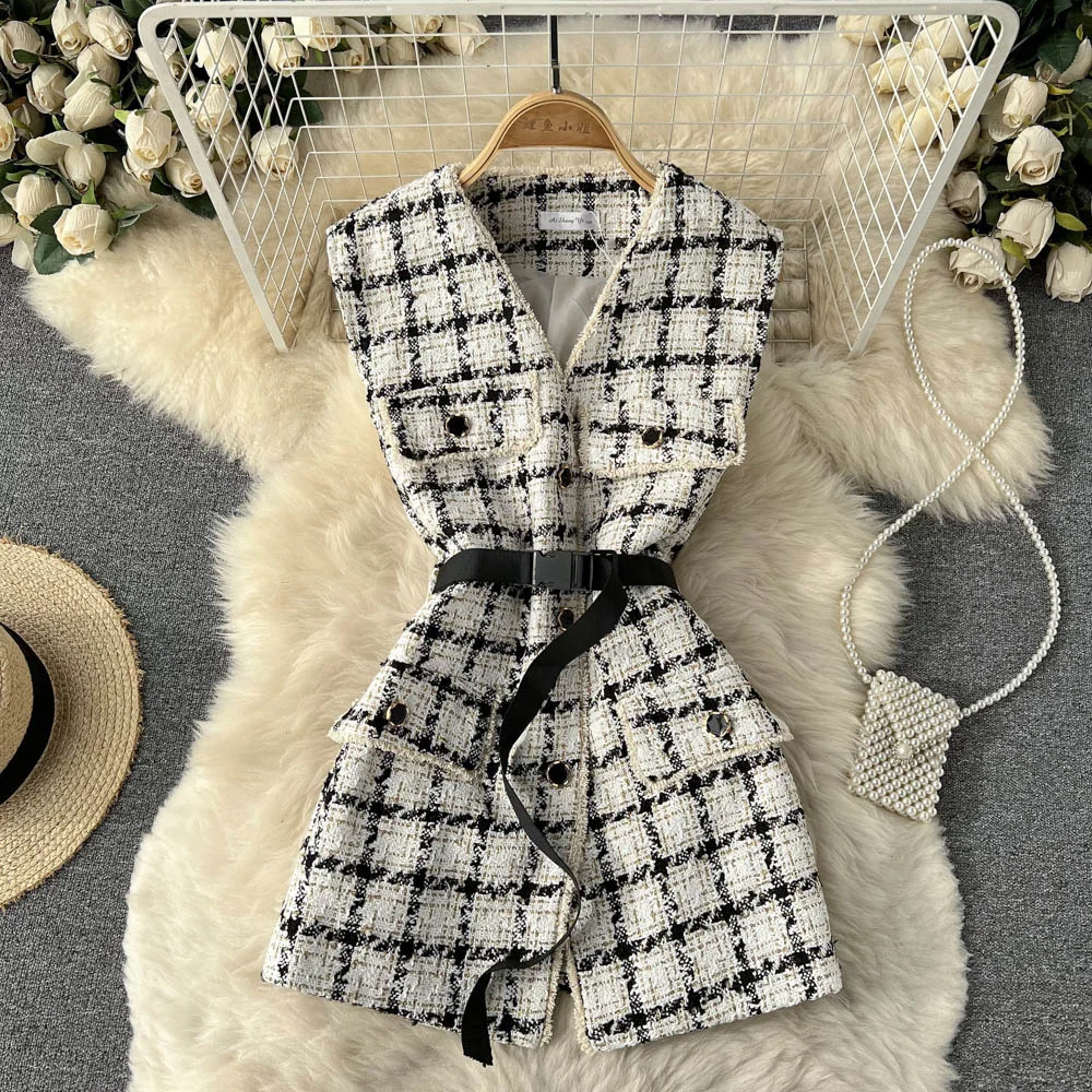 2022 Spring Autumn New Slim Solid Vest Tweed Waistcoat Jacket Women's Belt V Neck Spring Tops Cardigan Outerwear Female
2022 Spring Autumn New Slim Solid Vest Tweed Waistcoat Jacket Women's Belt V Neck Spring Tops Cardigan Outerwear Female