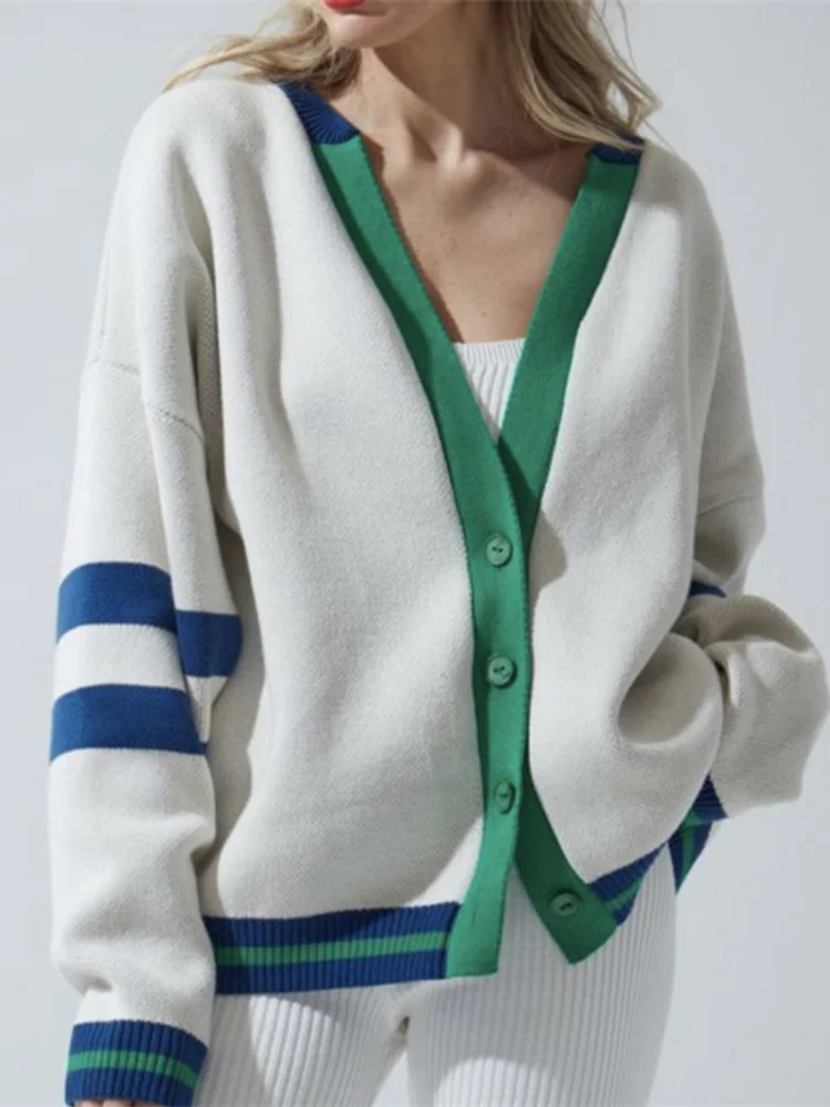 Fashion V-neck Green White Patchwork Cardigans Sweaters Women 2022 Autumn Winter Elegant Single Breasted Long Sleeve Knitwear
Fashion V-neck Green White Patchwork Cardigans Sweaters Women 2022 Autumn Winter Elegant Single Breasted Long Sleeve Knitwear