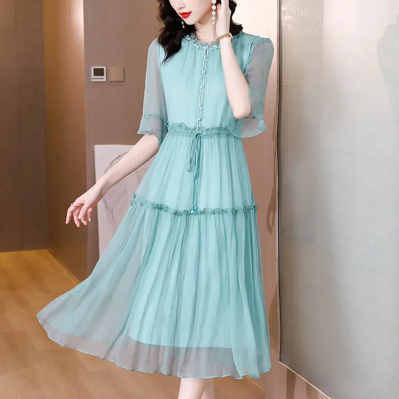 2022 Summer Solid Color Dress Middle-Aged Women's Fashion High-End Temperament Large Size Loose Slim Dress Elegant Robe h2087
2022 Summer Solid Color Dress Middle-Aged Women's Fashion High-End Temperament Large Size Loose Slim Dress Elegant Robe h2087