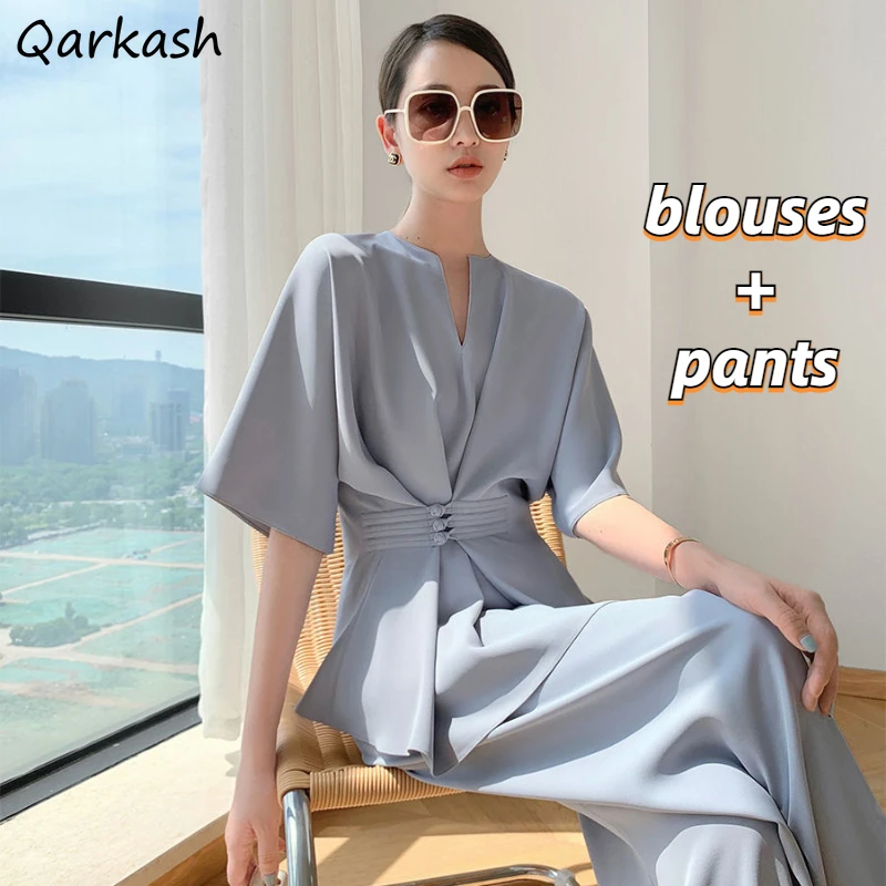Sets Women Elegant Office Lady 2pcs Outfits Summer Sexy V-neck Fashion Street Blouses Casual Wide Leg Pants Loose Chic Hot Sale
Sets Women Elegant Office Lady 2pcs Outfits Summer Sexy V-neck Fashion Street Blouses Casual Wide Leg Pants Loose Chic Hot Sale
