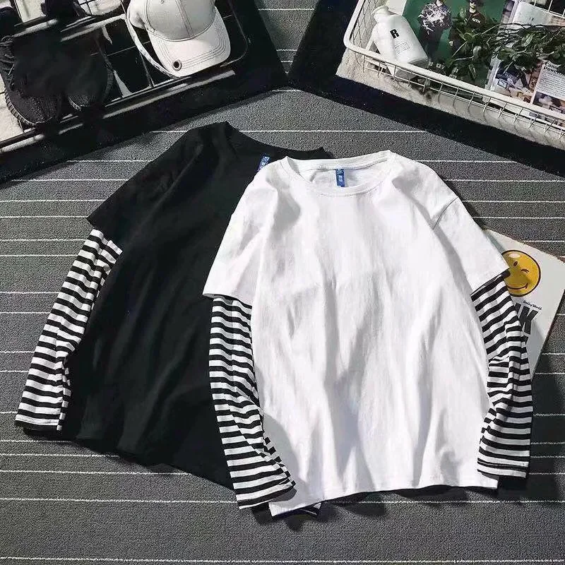 Fake Two Striped Color Matching Stitching Long Sleeve Women T-shirt 2020 Autumn Winter Hip Hop Style Couple Bottoming Shirt
Fake Two Striped Color Matching Stitching Long Sleeve Women T-shirt 2020 Autumn Winter Hip Hop Style Couple Bottoming Shirt