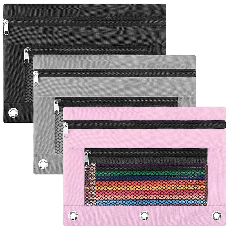 Pencil Pouch 3 Ring Binder, 3 Pack 3 Color Zipper Pencil Pouch Pencil Case Bag With Double Pocket
Pencil Pouch 3 Ring Binder, 3 Pack 3 Color Zipper Pencil Pouch Pencil Case Bag With Double Pocket