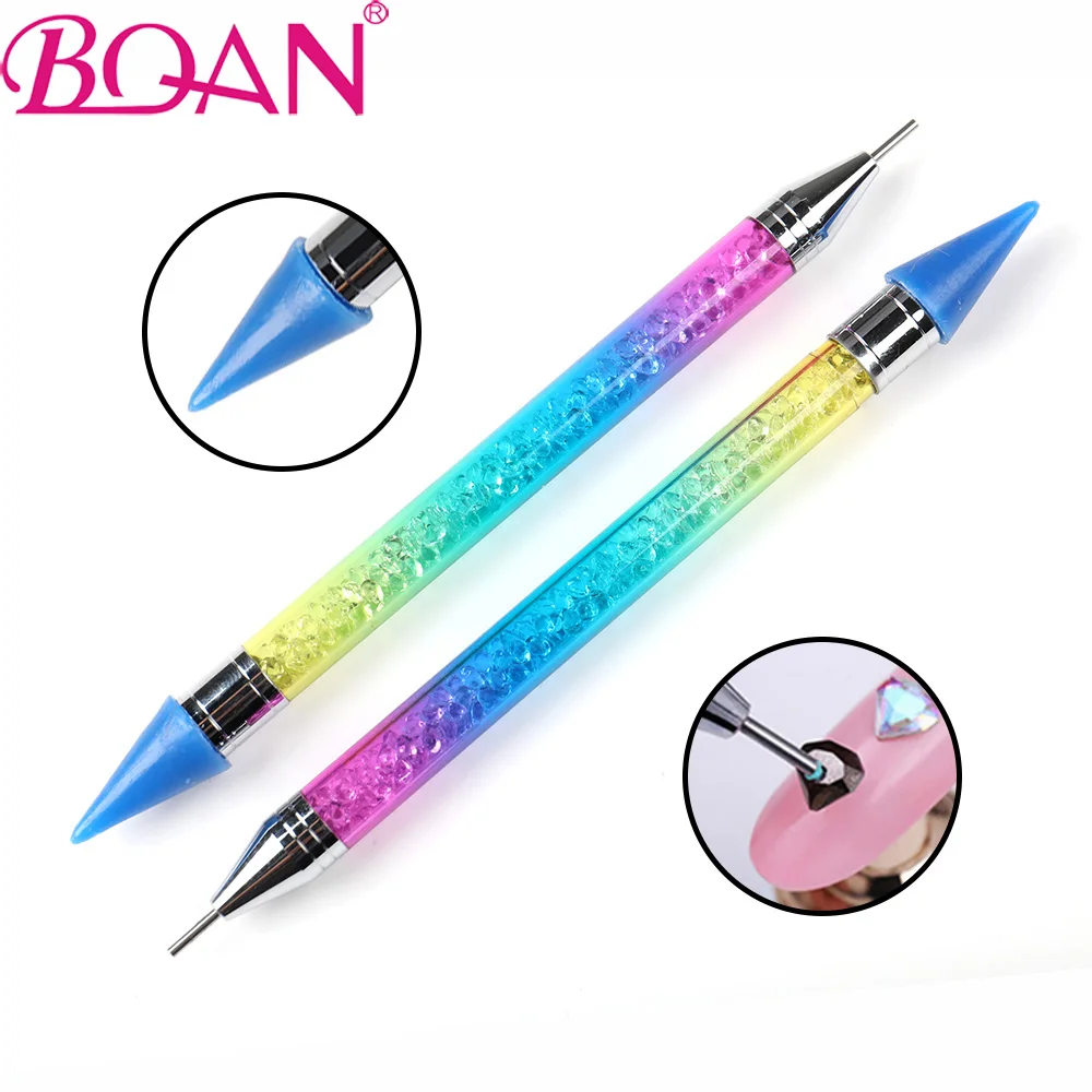 BQAN 1pc New Rainbow Dual-Heads Acrylic Dotting Wax Pen Gradient Rhinestones Gem Picker Crystal Picking Nail Art Manicure Tools - купить по