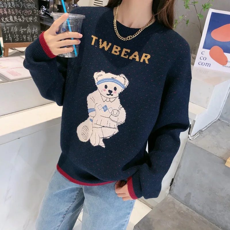 Blue Color Cartoon Bear Knit Women Sweater Pullover Full Sleeves Student Dot Patchwork Oversized Cardigan Crop Top
Blue Color Cartoon Bear Knit Women Sweater Pullover Full Sleeves Student Dot Patchwork Oversized Cardigan Crop Top