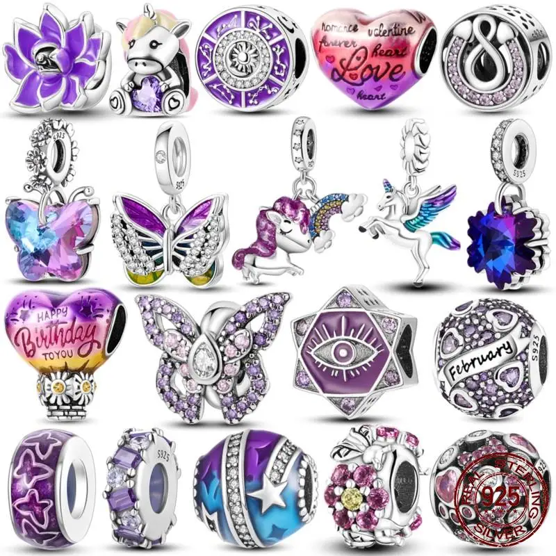 Бусины из серебра 925 пробы, фиолетовая серия, зажимы, подвески в виде цветов, сердца, звезд, бабочки, винограда, подходят для оригинального браслета Pandora, ювелирные изделия в подарок
Бусины из серебра 925 пробы, фиолетовая серия, зажимы, подвески в виде цветов, сердца, звезд, бабочки, винограда, подходят для оригинального браслета Pandora, ювелирные изделия в подарок