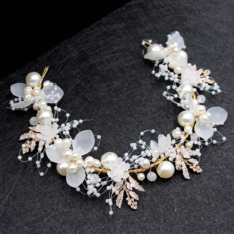 

Elegant Girls Bridal Headband Imitated Pearl Hair Headdress Flower Wreath Bride Garland Head Hoop Wedding Headbands Hair Jewelry