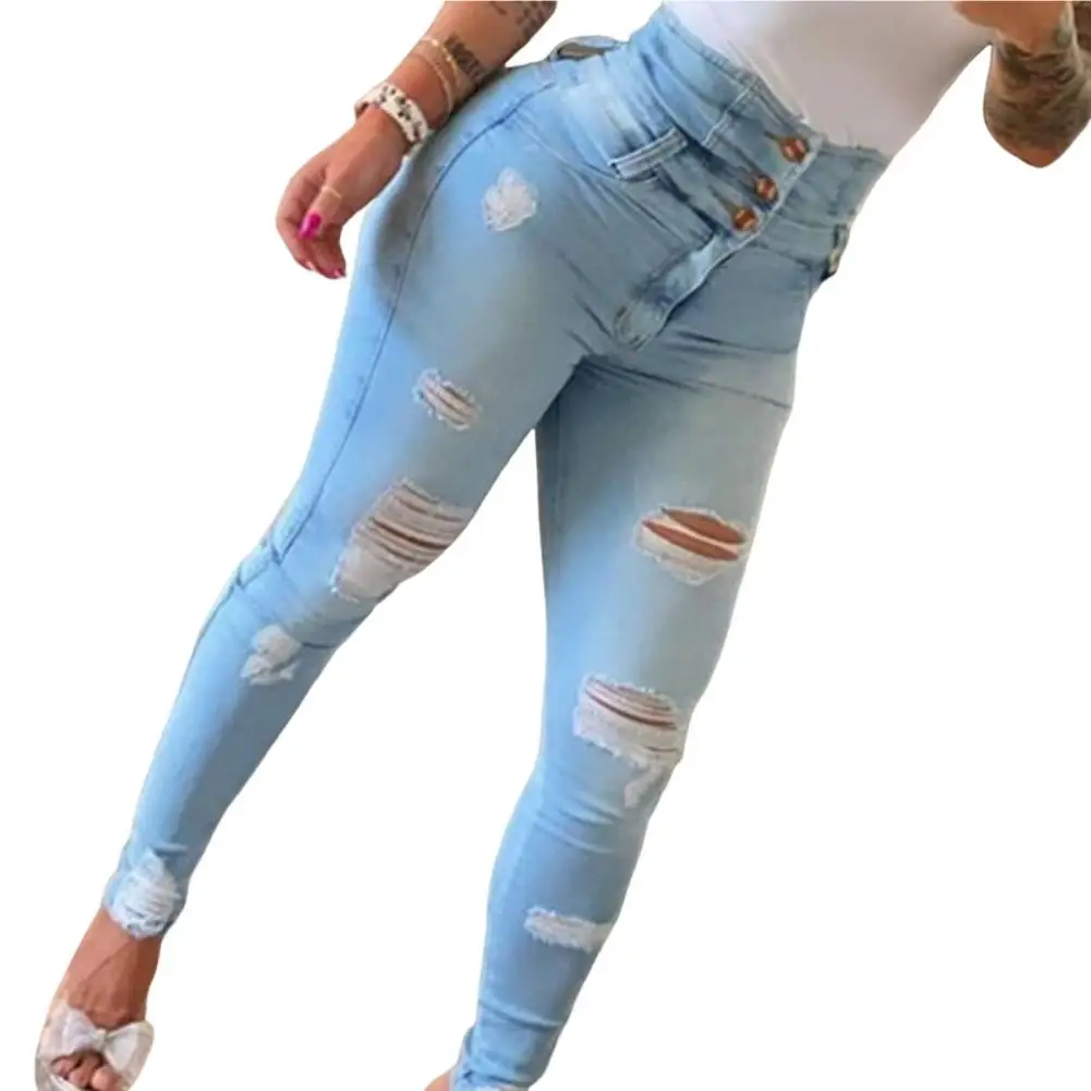 Skinny Women Jeans Pockets Single Breasted Buttons Fly Distressed Ripped Hole High Waist Denim Pencil Pants Women Streetwear
Skinny Women Jeans Pockets Single Breasted Buttons Fly Distressed Ripped Hole High Waist Denim Pencil Pants Women Streetwear