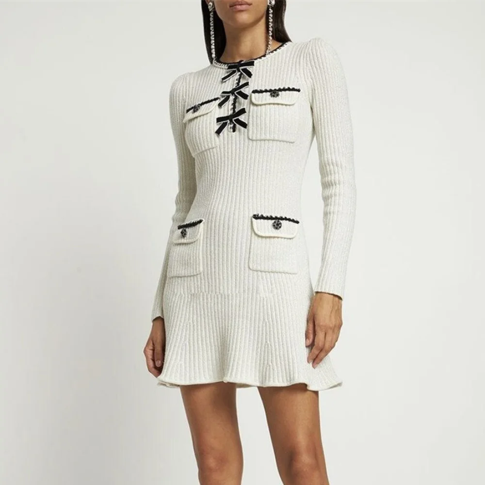 Autumn Winter Designer Women Sweater Dress 2022 Cute Warm Single Breasted Long Sleeve Bows White Fish Tail Knitted Jumper Dress
Autumn Winter Designer Women Sweater Dress 2022 Cute Warm Single Breasted Long Sleeve Bows White Fish Tail Knitted Jumper Dress