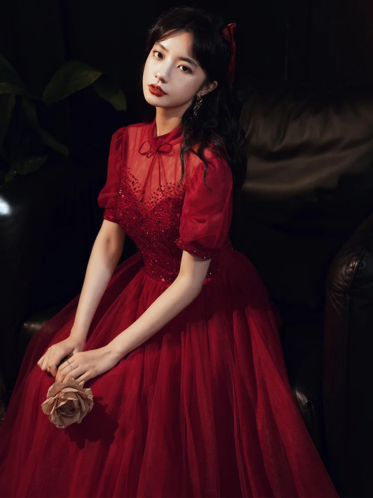 Prom Dresses Elegant Stand Collar Puff Sleeve Tulle Long Evening Dress Fashion Beaded Sexy Backless Lace Up Wedding Party Gowns
Prom Dresses Elegant Stand Collar Puff Sleeve Tulle Long Evening Dress Fashion Beaded Sexy Backless Lace Up Wedding Party Gowns