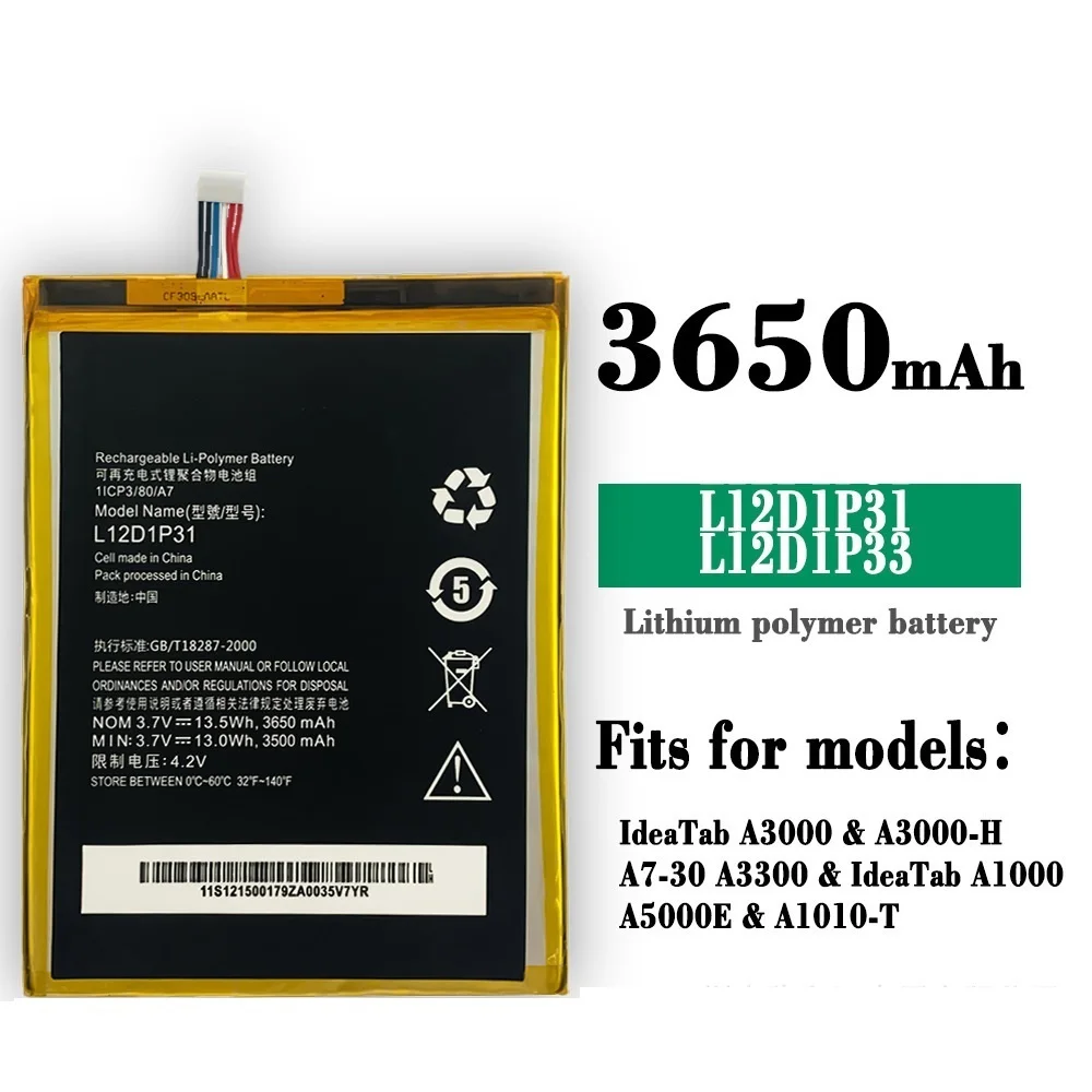 L12D1P31 L12T1P33 Battery For Lenovo IdeaTab 3650mA A3000 A3000-H A1000-L A1010-T A3300 A3300-T A5000 A5000E Bateria+Free Tools
L12D1P31 L12T1P33 Battery For Lenovo IdeaTab 3650mA A3000 A3000-H A1000-L A1010-T A3300 A3300-T A5000 A5000E Bateria+Free Tools