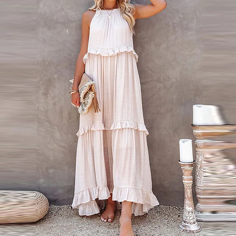 Long Female Dress Women Summer Casual Ruffle Pullover Beach Dresses Ladies Elegant Hollow Tie-Up Solid Color Party Dress
Long Female Dress Women Summer Casual Ruffle Pullover Beach Dresses Ladies Elegant Hollow Tie-Up Solid Color Party Dress