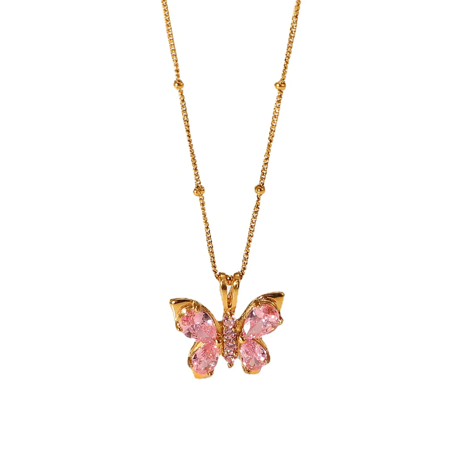 Stainless Steel PVD 18K Gold Plated Tarnish Waterproof Pink Stone Butterfly Pendant Necklace For Woman Jewelry Wholesale Trendy
Stainless Steel PVD 18K Gold Plated Tarnish Waterproof Pink Stone Butterfly Pendant Necklace For Woman Jewelry Wholesale Trendy