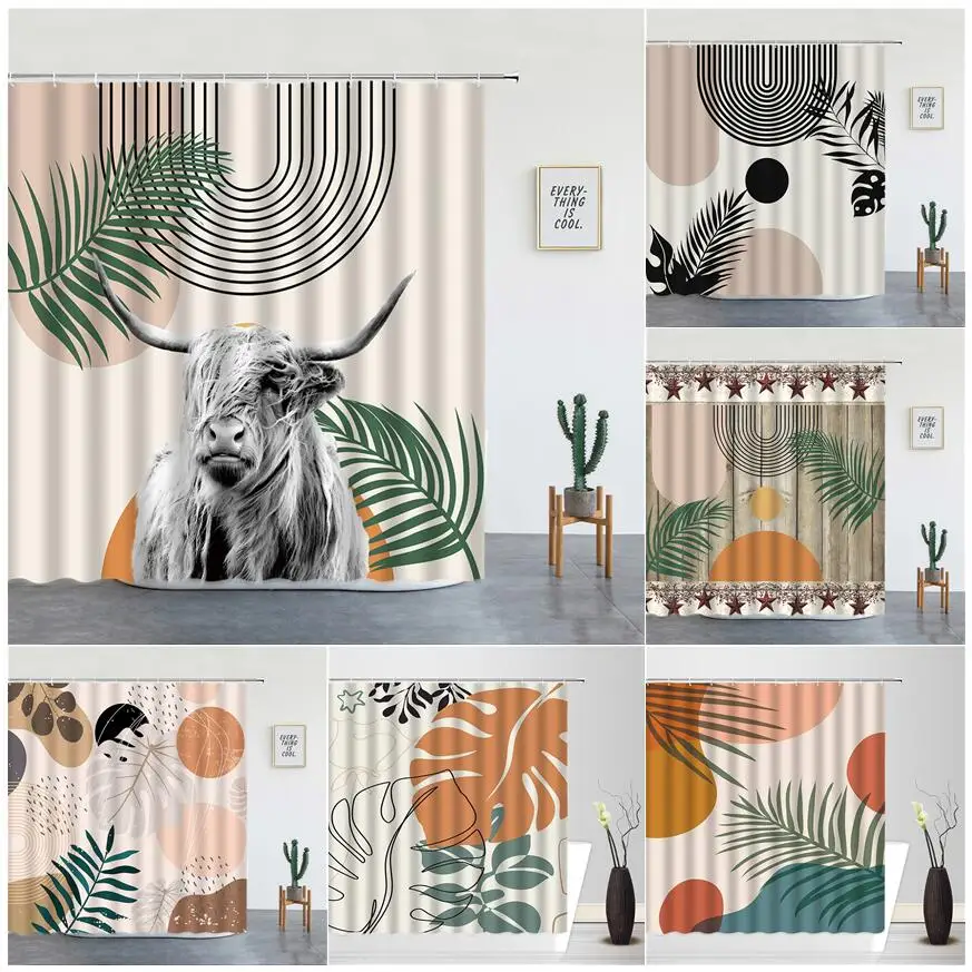 Tropical Palm Leaves Shower Curtain Highland Cow Black Lines Geometric Creative Mid Century Art Waterproof Fabric Bathroom Decor
Tropical Palm Leaves Shower Curtain Highland Cow Black Lines Geometric Creative Mid Century Art Waterproof Fabric Bathroom Decor