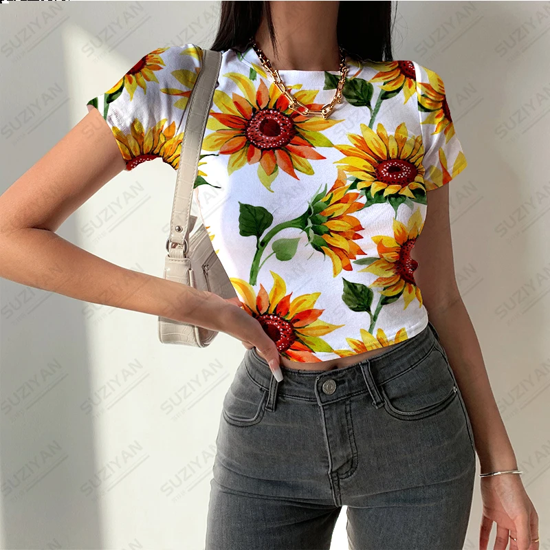 2023 New Hot Selling Women's Round Neck Short Sleeve T-shirt Tight 3D Style Sunflower Summer Street Breathable Top Sexy Short
2023 New Hot Selling Women's Round Neck Short Sleeve T-shirt Tight 3D Style Sunflower Summer Street Breathable Top Sexy Short