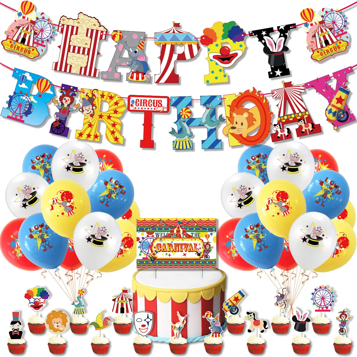 Circus Theme Party Birthday Party Decorations Carnival Banner Circus Clown Balloon cake topper Baby Shower Party Supplies Favor
Circus Theme Party Birthday Party Decorations Carnival Banner Circus Clown Balloon cake topper Baby Shower Party Supplies Favor