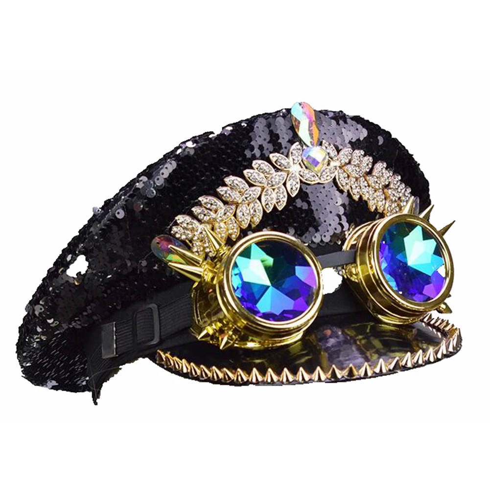 Steampunk Style Luxury Women Girl Rhinestone Sequin Top Hat Festival Military Captain Hats with Goggles
Steampunk Style Luxury Women Girl Rhinestone Sequin Top Hat Festival Military Captain Hats with Goggles