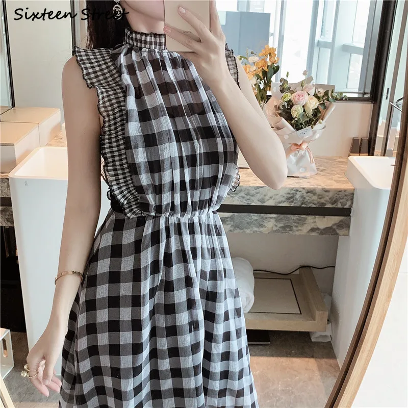 Plaid Sleeveless Dress for Women O-neck High Waisted Party Dresses Female Runway Fashion Ruffles Vintage Long Dress Vestido
Plaid Sleeveless Dress for Women O-neck High Waisted Party Dresses Female Runway Fashion Ruffles Vintage Long Dress Vestido