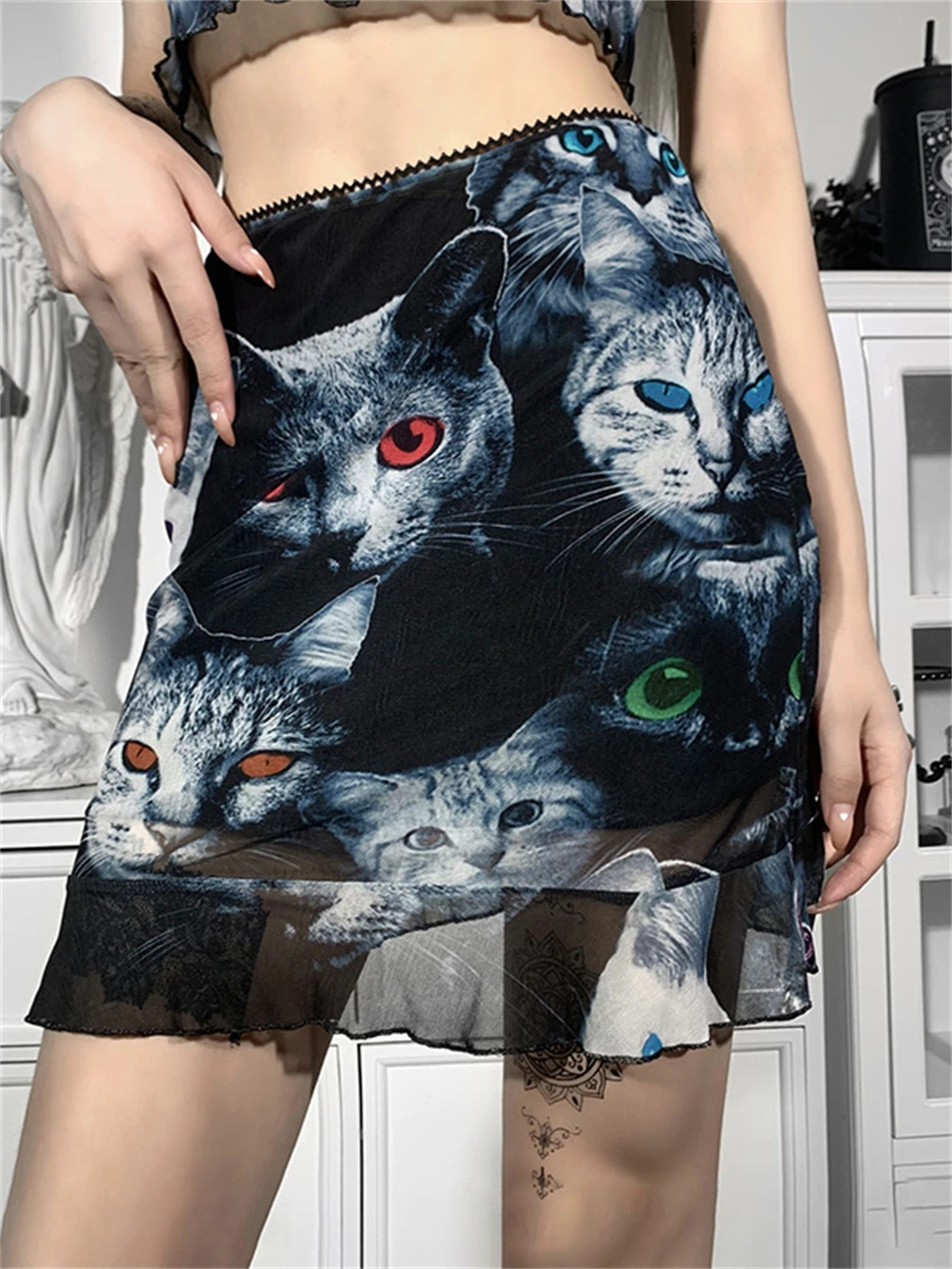 Drak Academia Cat Printed Mesh Skirt Women Y2k Fashion Summer High Waist Mini Skirts Female Patchwork Wrapping Hip Casual Faldas
Drak Academia Cat Printed Mesh Skirt Women Y2k Fashion Summer High Waist Mini Skirts Female Patchwork Wrapping Hip Casual Faldas