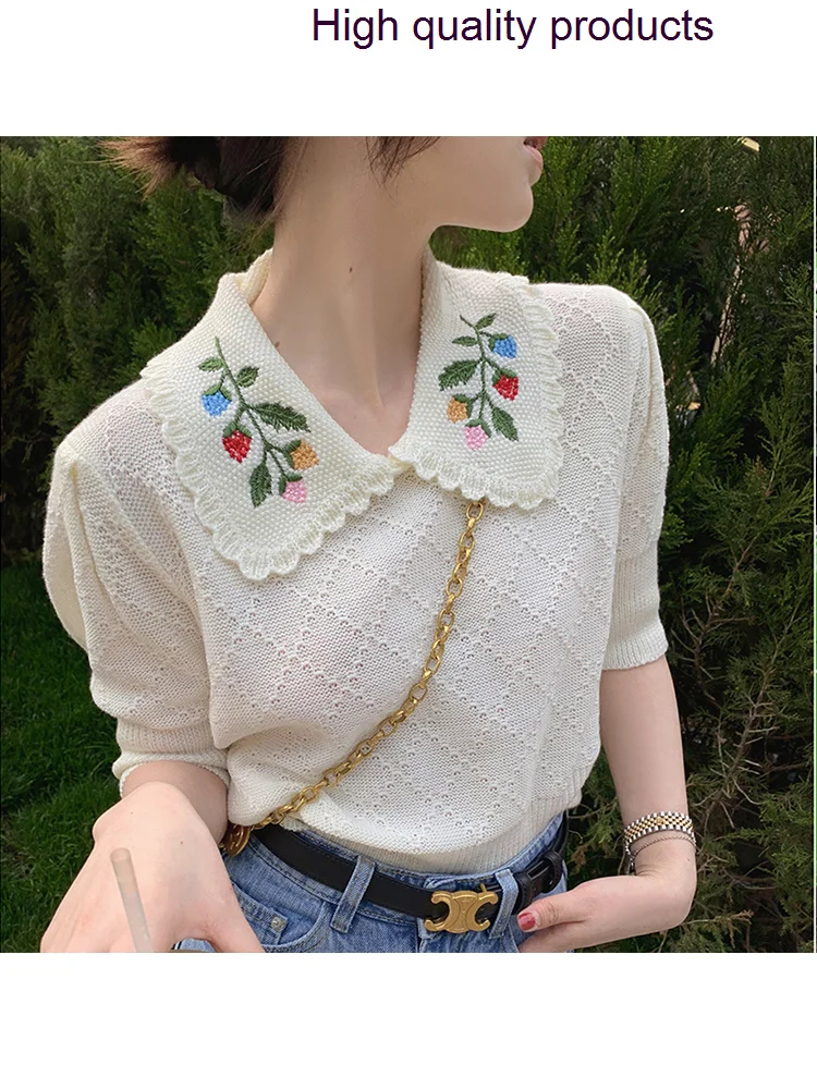 Vintage Korean Style Knitting All-match Casual Embroidery Sweaters Summer Short Sleeve Loose Office Pullovers Lady Clothes
Vintage Korean Style Knitting All-match Casual Embroidery Sweaters Summer Short Sleeve Loose Office Pullovers Lady Clothes
