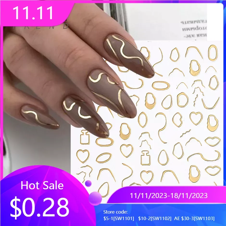 3D Bronzing Gold Stripe Line Stickers for Nails Irregular Frame Marble Design Nail Art Decoration Decals Sliders Manicure Foils
3D Bronzing Gold Stripe Line Stickers for Nails Irregular Frame Marble Design Nail Art Decoration Decals Sliders Manicure Foils