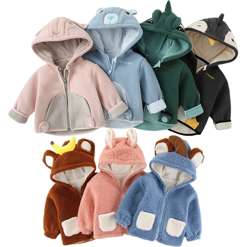 Детская флисовая куртка с капюшоном, с мультяшным пингвином, на молнии 
Детская флисовая куртка с капюшоном, с мультяшным пингвином, на молнии