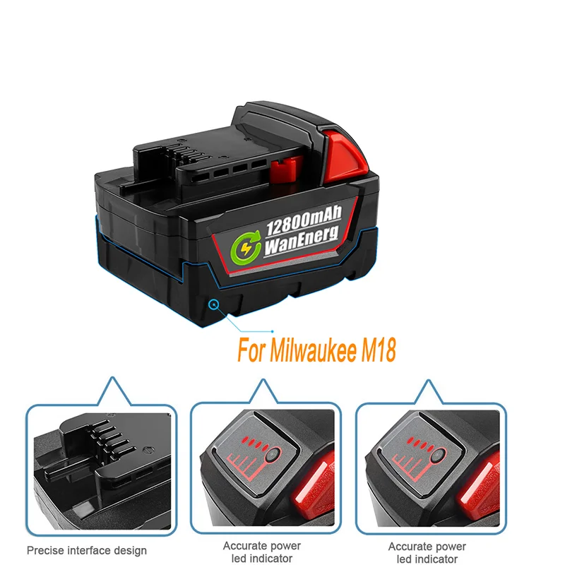 M18 electric hand drill tool series battery, 18V, 12800mah, replacement 48-11-1860 48-11-1850 48-11-1840 48-11-1820, etc
M18 electric hand drill tool series battery, 18V, 12800mah, replacement 48-11-1860 48-11-1850 48-11-1840 48-11-1820, etc