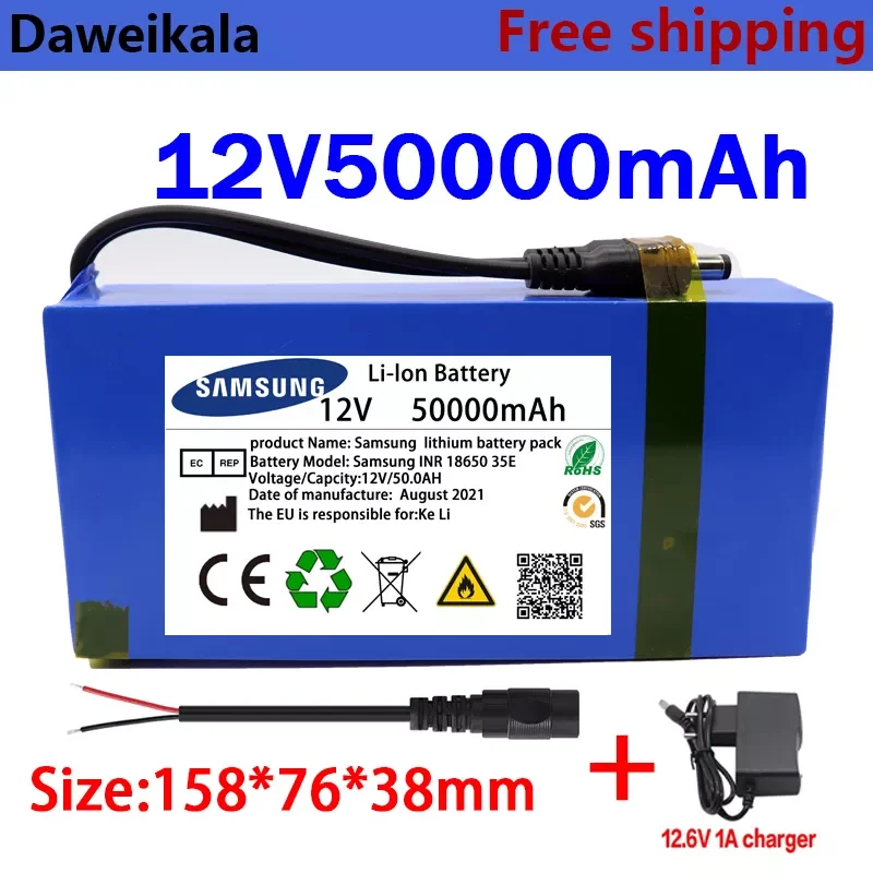NEW 12v 18650 rechargeable Lithium-ion Battery pack DC 12.6V 50Ah battery With EU Plug+12.6V1A charger+DC bus head wire cr123
NEW 12v 18650 rechargeable Lithium-ion Battery pack DC 12.6V 50Ah battery With EU Plug+12.6V1A charger+DC bus head wire cr123