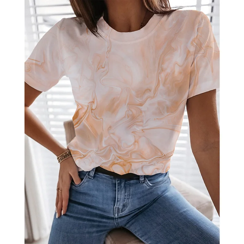 Novelty summer 2022, women's round neck shirt, pink paint 3D print T-shirt, hot sale 3D print 
Novelty summer 2022, women's round neck shirt, pink paint 3D print T-shirt, hot sale 3D print