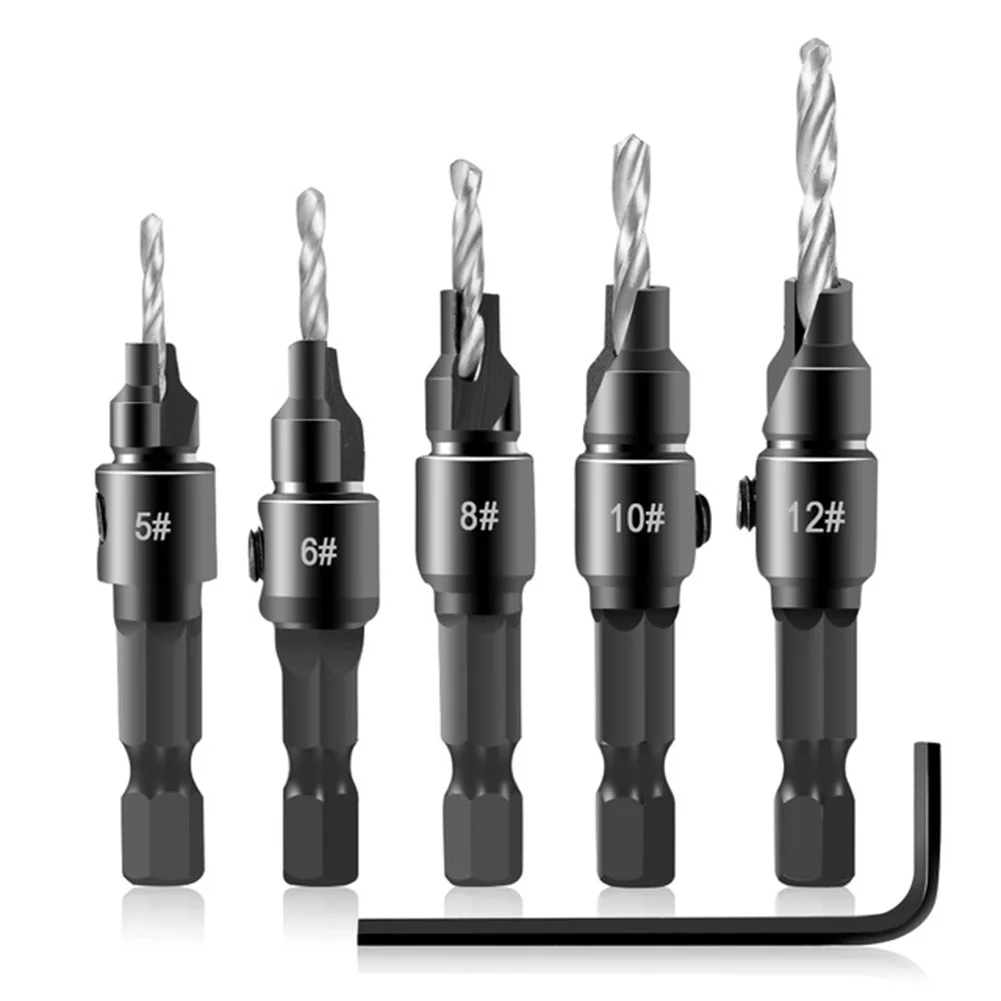 2022 5pcs Countersink Drill Woodworking Drill Bit Set Drilling Pilot Holes For Screw Sizes #5 #6 #8 #10 #12 With a Wrench Tools
2022 5pcs Countersink Drill Woodworking Drill Bit Set Drilling Pilot Holes For Screw Sizes #5 #6 #8 #10 #12 With a Wrench Tools