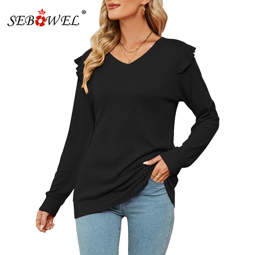 SEBOWEL European and American Women's Clothing 2022 Autumn and Winter New Ruffled Long-sleeved Corset V-neck Top T-shirt Sweater
SEBOWEL European and American Women's Clothing 2022 Autumn and Winter New Ruffled Long-sleeved Corset V-neck Top T-shirt Sweater