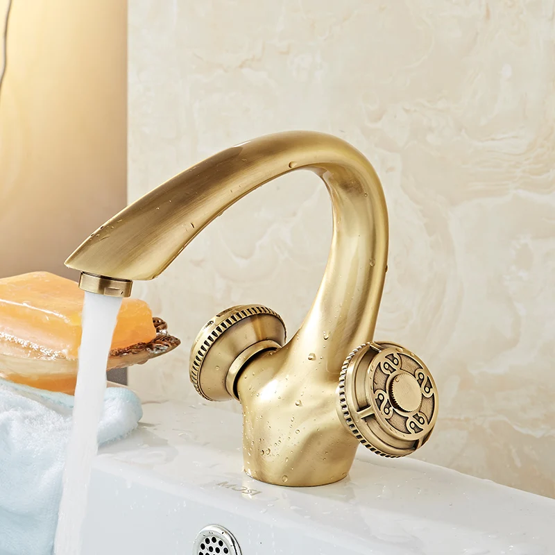 Carved Antique Washbasin Mixer Single Hole Hot and Cold Kitchen Taps Bathroom Basin Golden Copper Faucet Dual Holder
Carved Antique Washbasin Mixer Single Hole Hot and Cold Kitchen Taps Bathroom Basin Golden Copper Faucet Dual Holder