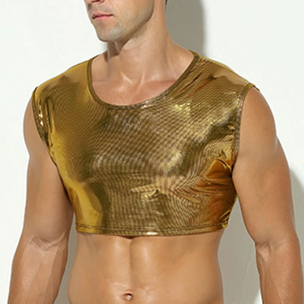 2023 Sexy Personalized Mens Tops Sleeveless Wet Look Shiny Faux Leather Crew Neck Crop Blouse Tee Tops New
2023 Sexy Personalized Mens Tops Sleeveless Wet Look Shiny Faux Leather Crew Neck Crop Blouse Tee Tops New
