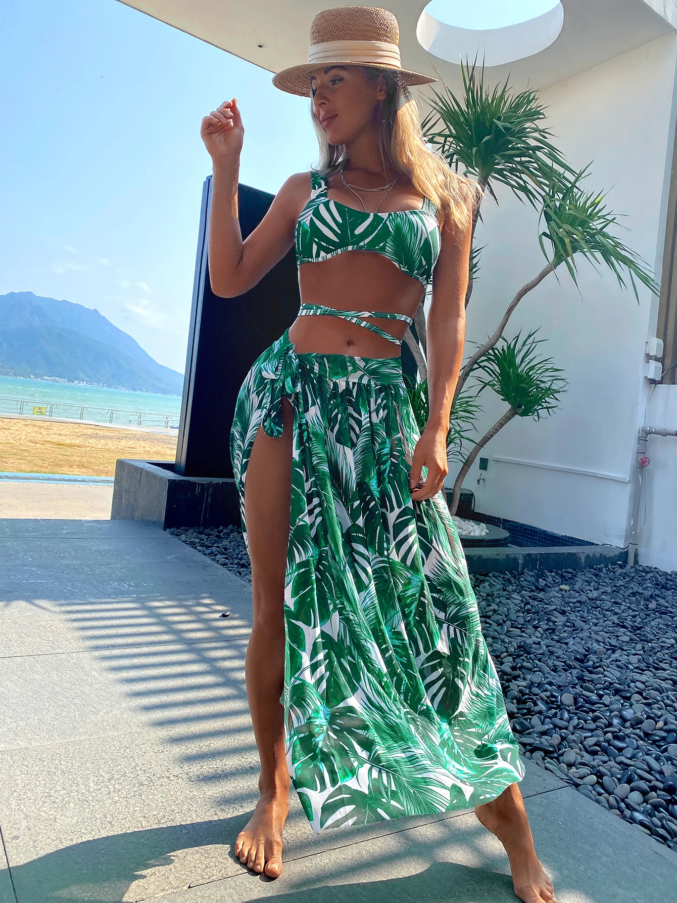 

swim CyxWzy Bikinis for Women 2022 2piece Swimsuit Hot Style Look be Slimming Green Sexy The New Summer Sunscreen Printed Dress