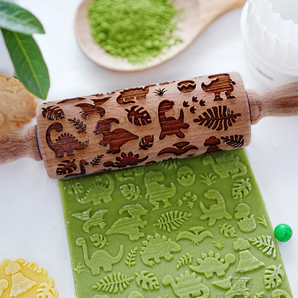 

Dinosaur Pattern Rolling Pin Wooden Roller Baking Embossed Cookies Stamp Biscuit Fondant Cake Decorating Tool Kitchen Supplies