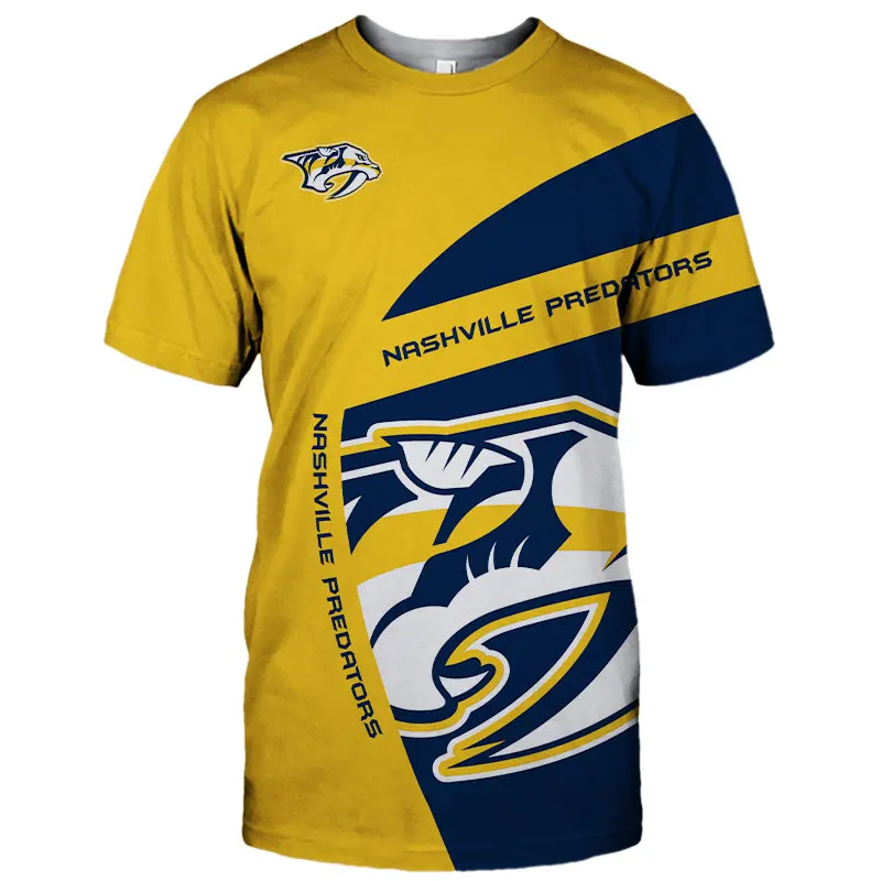 Summer Casual Tops Nashville Men's fashion Yellow blue stitching graffiti tiger print Predators T-shirts
Summer Casual Tops Nashville Men's fashion Yellow blue stitching graffiti tiger print Predators T-shirts