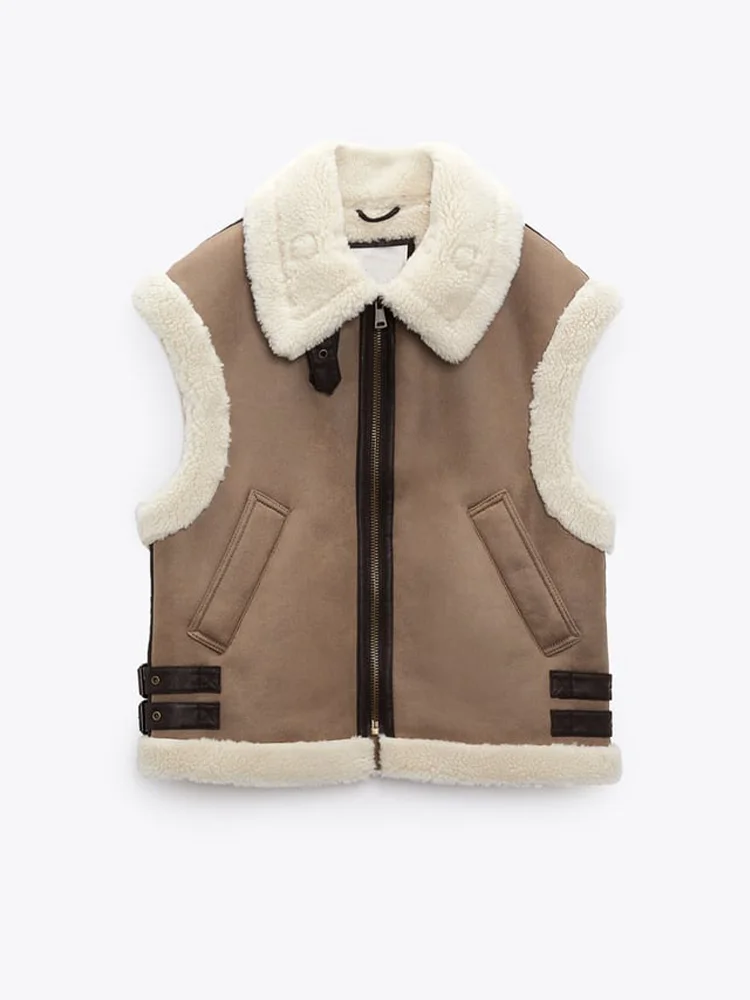 PB&ZA Women 2022 New Fashion Lambswool Imitation Leather Vest Coat Vintage Sleeveless Pockets Female Waistcoat Chic Tops
PB&ZA Women 2022 New Fashion Lambswool Imitation Leather Vest Coat Vintage Sleeveless Pockets Female Waistcoat Chic Tops