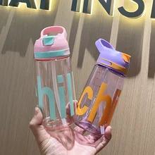 Cute Korean Water Bottle with Straw Handle BPA 450/550ml Large Capacity Plastic Coffee Milk Juice Portable Drinking Bottle