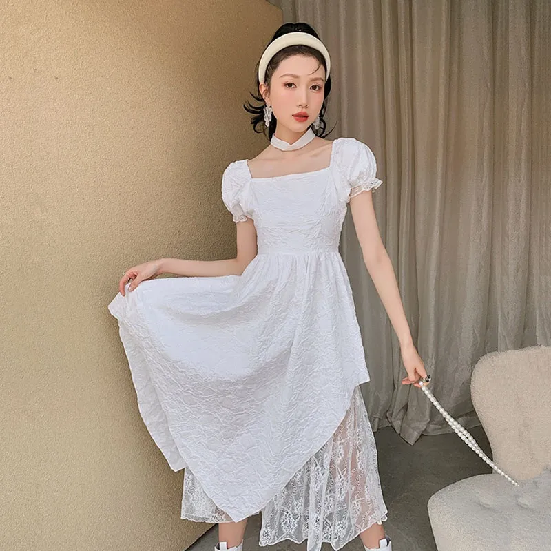 Mid-length Irregular Hem Lace Splicing Women High Waist Dress 2023 Summer Square Neck Puff Sleeve White Dresses Elegant Vestidos
Mid-length Irregular Hem Lace Splicing Women High Waist Dress 2023 Summer Square Neck Puff Sleeve White Dresses Elegant Vestidos
