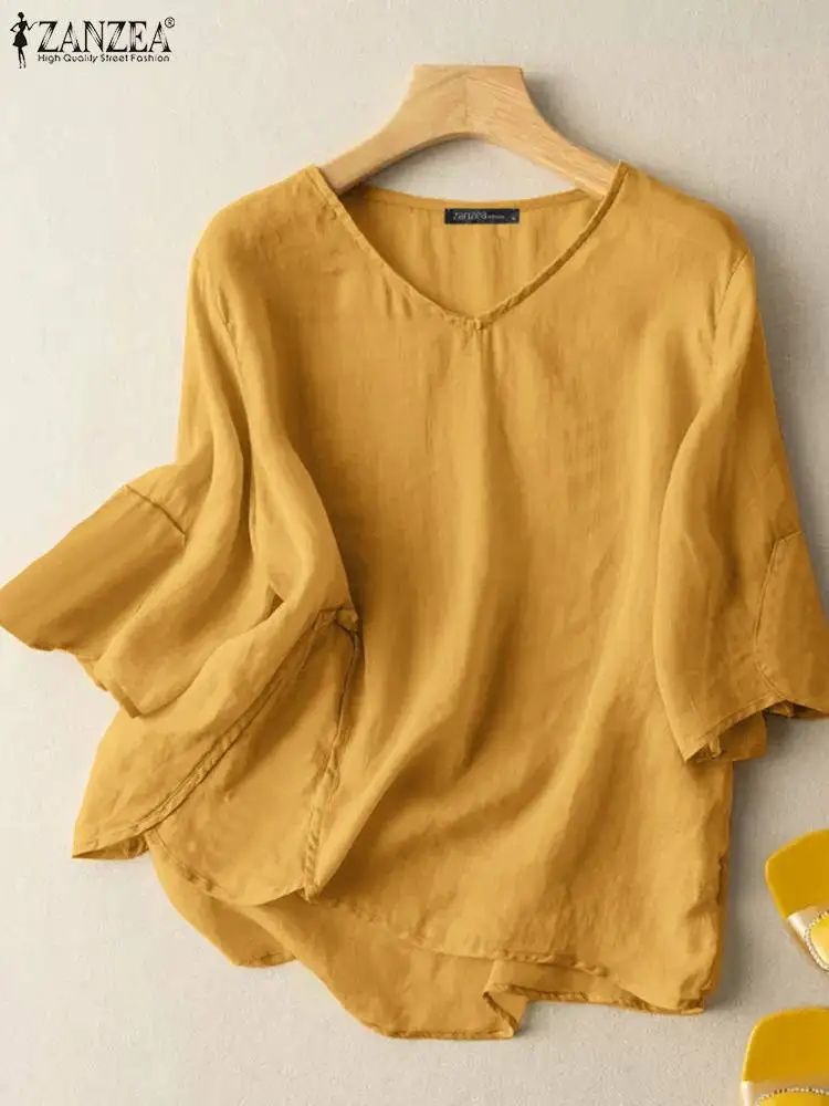 ZANZEA Summer Cotton Blouse Vintage Women Solid Shirt Fashion V Neck 3/4 Sleeve Tops Ladies Casual Loose Blusas Chemise Mujer
ZANZEA Summer Cotton Blouse Vintage Women Solid Shirt Fashion V Neck 3/4 Sleeve Tops Ladies Casual Loose Blusas Chemise Mujer