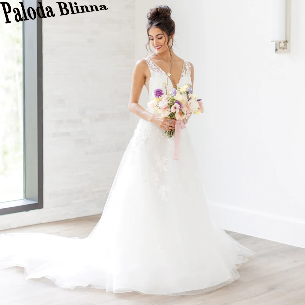 Paloda Simple Tank V-Neck Wedding Dresses For Bride Appliques Sleeveless A-LINE Court Train Tulle Vestidos De Novia Brautmode
Paloda Simple Tank V-Neck Wedding Dresses For Bride Appliques Sleeveless A-LINE Court Train Tulle Vestidos De Novia Brautmode