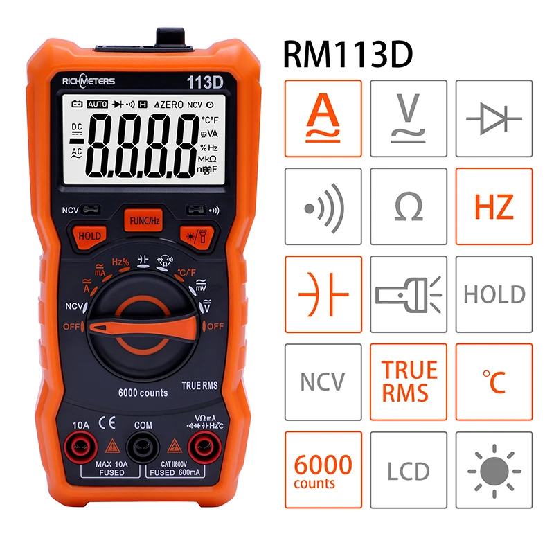 RICHMETERS RM113D НТС Цифровой мультиметр 6000 отсчетов Авто начиная AC/DC Напряжение метр