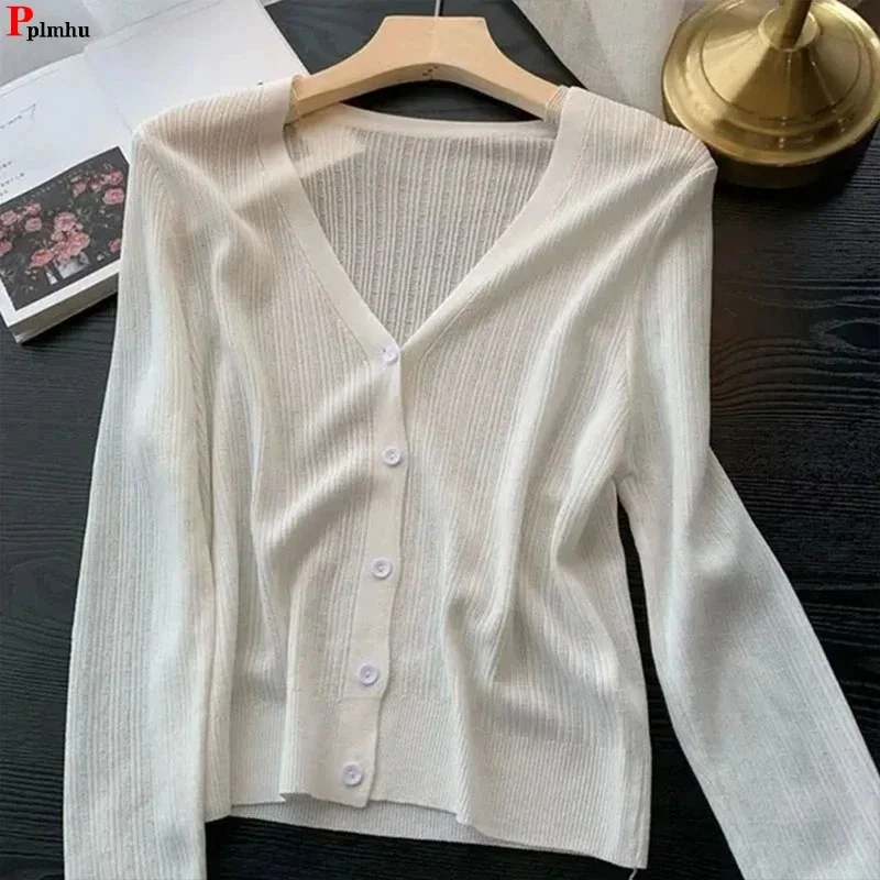 Women Thin Knit Sunscrn Cardigan Coat Summer Casual Ice Slik Short Knitwaer Outwear Korean Fashion Slim Strickjacke New
Women Thin Knit Sunscrn Cardigan Coat Summer Casual Ice Slik Short Knitwaer Outwear Korean Fashion Slim Strickjacke New